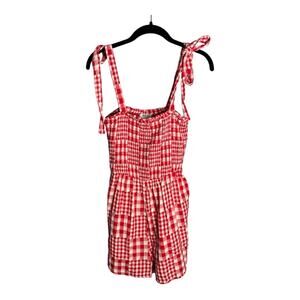 Old Navy Red and White Plaid Smocked Romper With Tied Straps Size Small